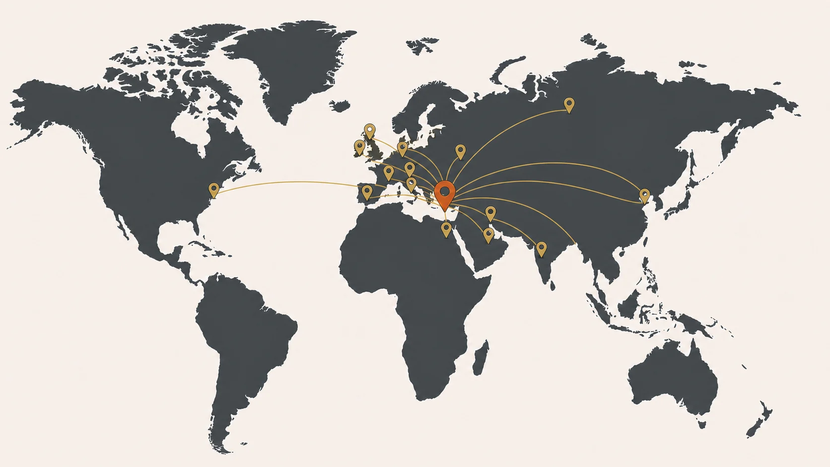 World map showing the United States and other countries where Renovator clients have been based while renovating property in Greece