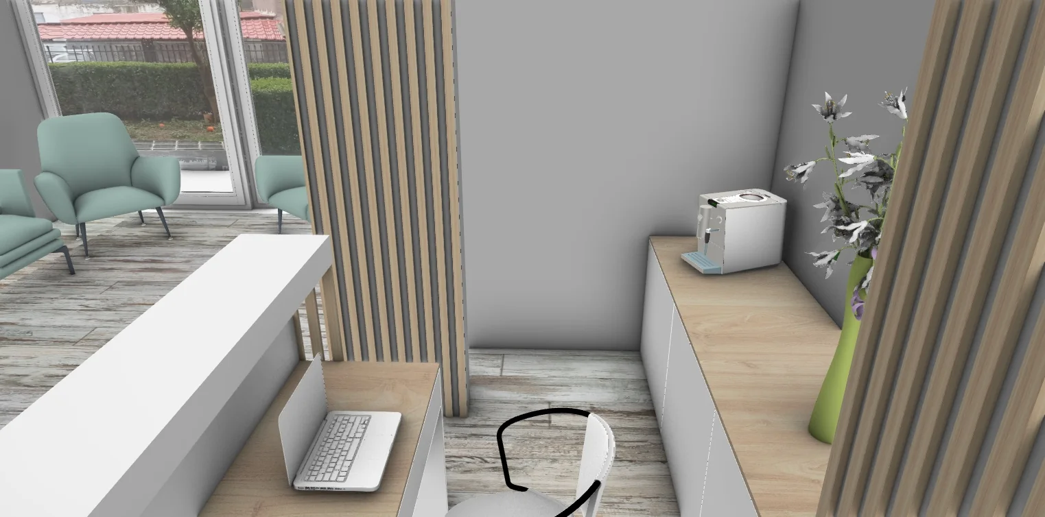 3D λεπτομέρεια εσωτερικής οργάνωσης και αποθήκευσης reception ιατρείου